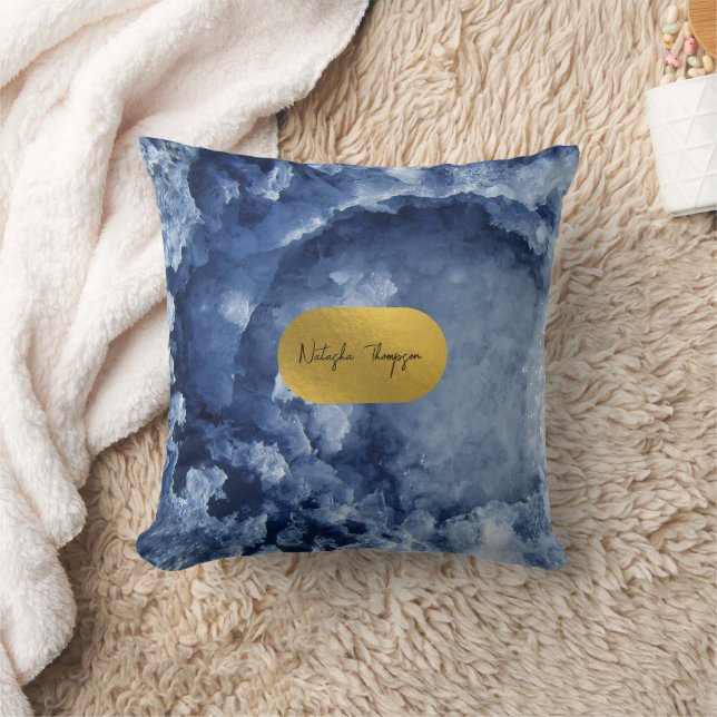 Blue Gold Foil Sea Crystals Signature   Cushion (Blanket)