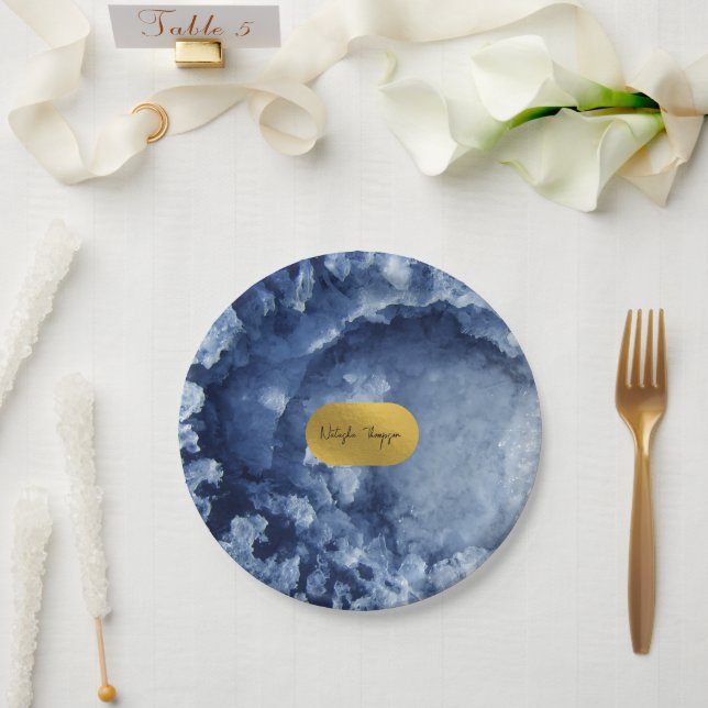 Blue Gold Foil Sea Crystals Signature   Paper Plate (Wedding)