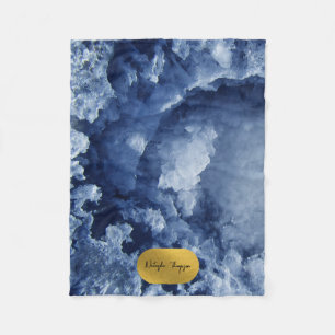 Blue Gold Foil Sea Crystals Signature Script  Fleece Blanket