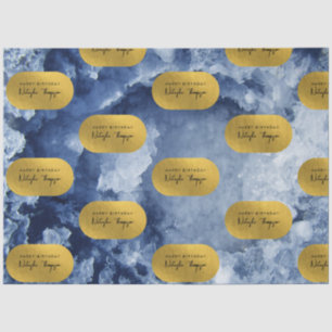 Blue Gold Foil Sea Crystals Signature Script Tissue Paper