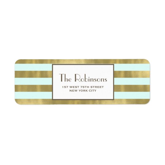 Blue Gold Foil Stripes Address Label