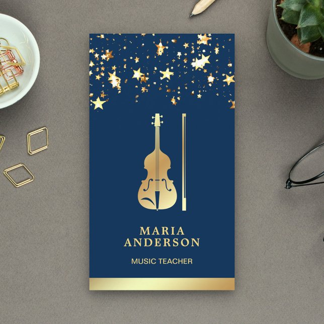 Blue Gold Foil Violin Music Teacher Violinist Business Card (Creator Uploaded)