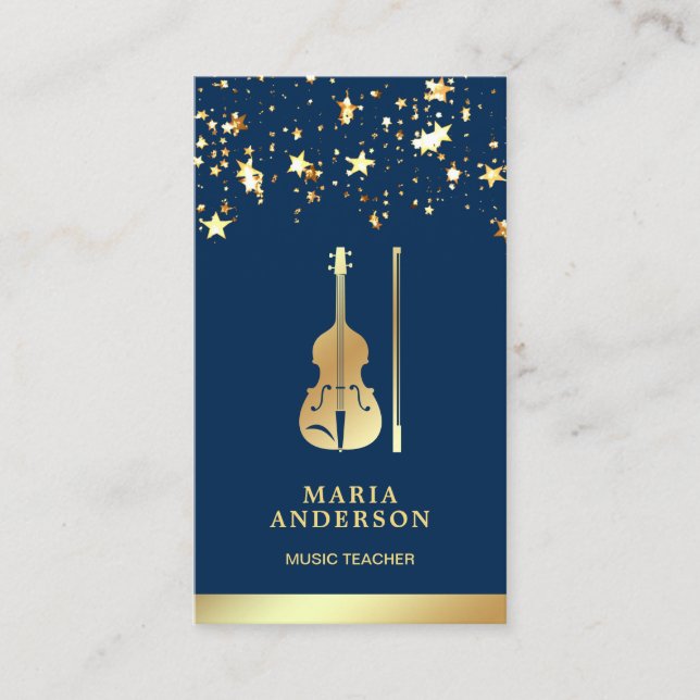 Blue Gold Foil Violin Music Teacher Violinist Business Card (Front)