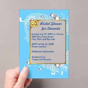 Blue & Gold Frame & Diamonds Image Bridal Shower Acrylic Invitations
