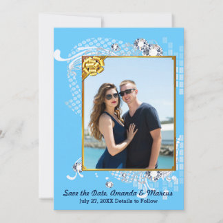 Blue & Gold Frame & Diamonds Image Save the Date