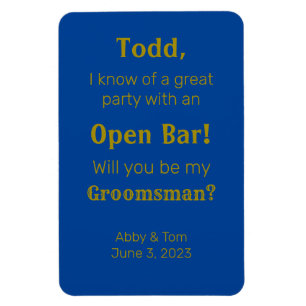 Blue Gold Funny Groomsman Proposal Card Magnet