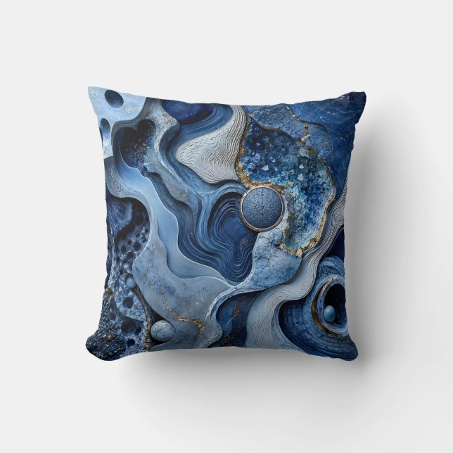 Blue Gold Geode Abstract Throw Pillow | Luxury Art (Front)