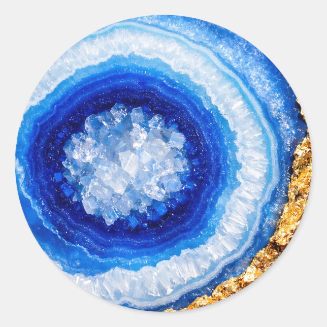 Blue Gold Geode Resin Pattern Classic Round Sticker (Front)