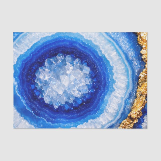 Blue Gold Geode Resin Pattern Tissue Paper (Front)