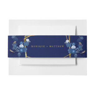 Blue & Gold Geometric Botanical Floral Wedding Invitation Belly Band