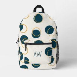 Blue Gold Geometric Circles Monogram Initials Printed Backpack