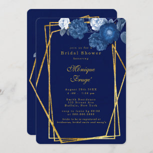 Blue & Gold Geometric Floral Bridal Shower Invitation