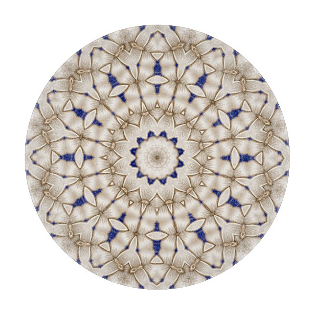Blue Gold Geometric Floral Cutting Board (Front)