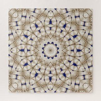 Blue Gold Geometric Floral Jigsaw Puzzle