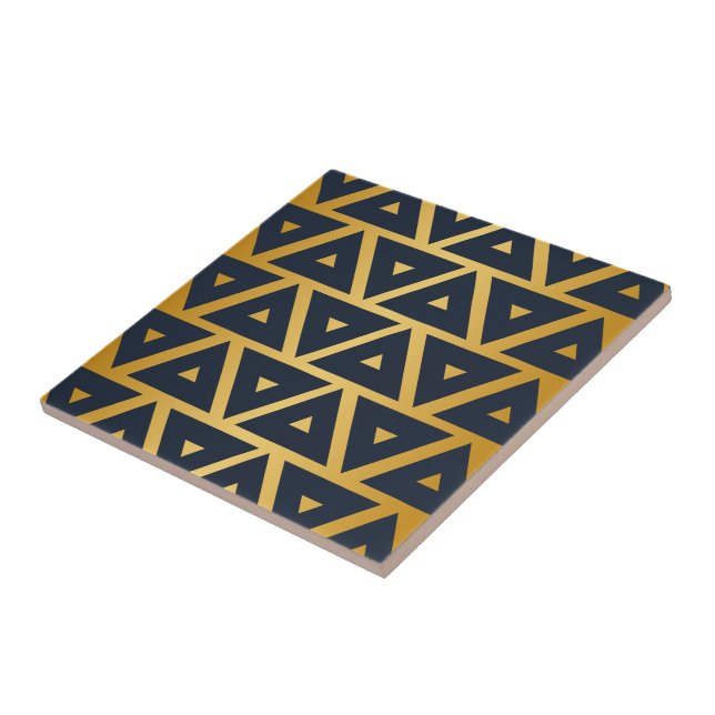 Blue Gold Geometric pattern Ceramic Tile (Side)
