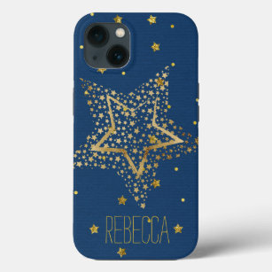 Blue & Gold   Geometrical Floral Pattern Add Name iPhone 13 Case
