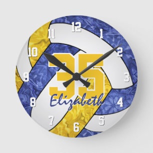 blue gold girly team colours volleyball room round clock