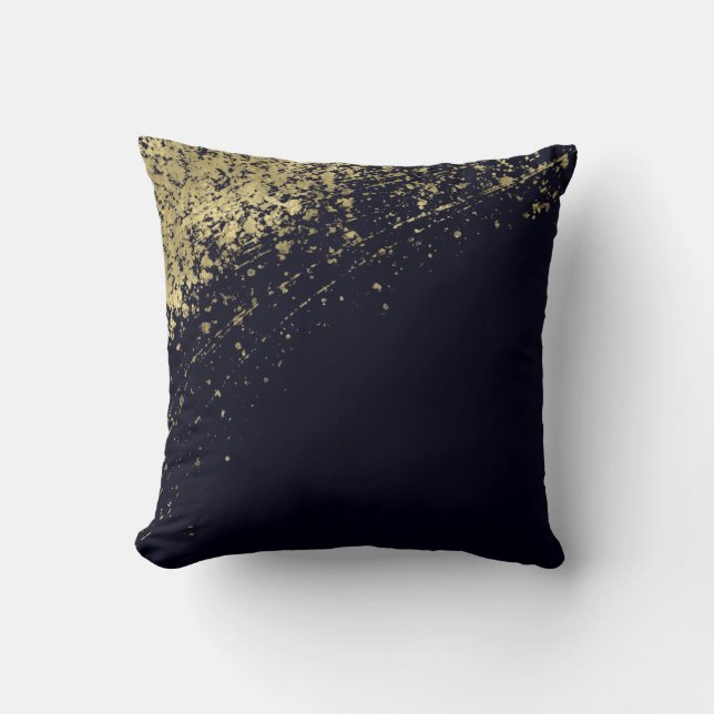 Blue & Gold Glamour Paint Splatter Modern Glam Cushion (Front)