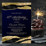 Blue Gold Glitter 16th Birthday Party Invitation<br><div class="desc">Invite your friends and loved ones to your 16th birthday party with this modern navy blue and gold birthday party invitation.</div>