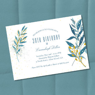 Blue Gold Glitter 30th Birthday Party Invitation