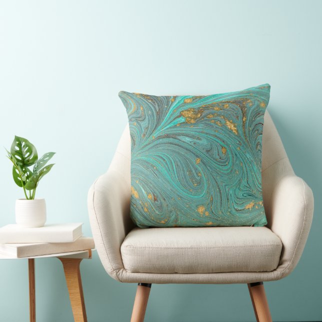 Blue gold glitter abstract  cushion (Chair)