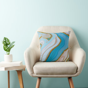 Blue gold glitter abstract cushion
