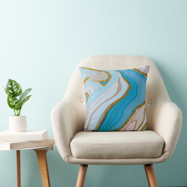 Blue gold glitter abstract cushion (Chair)