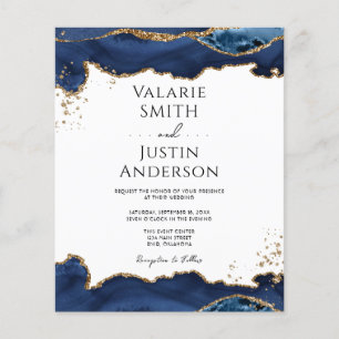 Blue Gold Glitter Agate Wedding Invitation Flyer