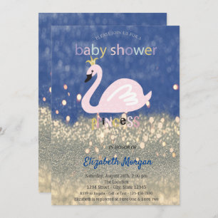 Blue, Gold Glitter Bokeh,Swan Baby Shower Invitation