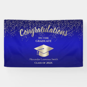 Blue Gold Glitter Class of 2024 Graduation Banner