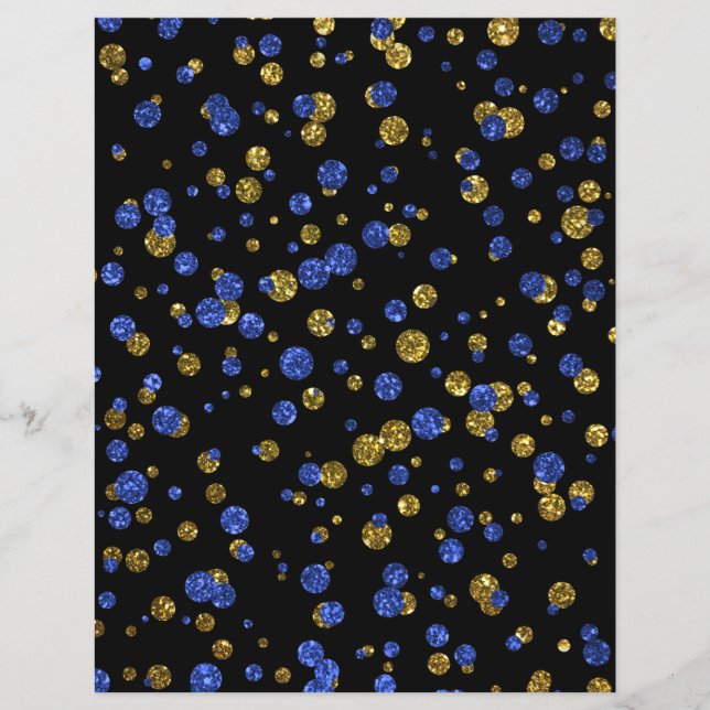 Blue Gold Glitter Confetti Black Scrapbook Paper (Front)