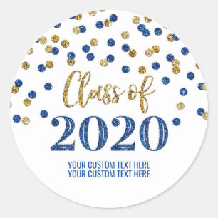 Blue Gold Glitter Confetti Graduation 2020 Classic Round Sticker
