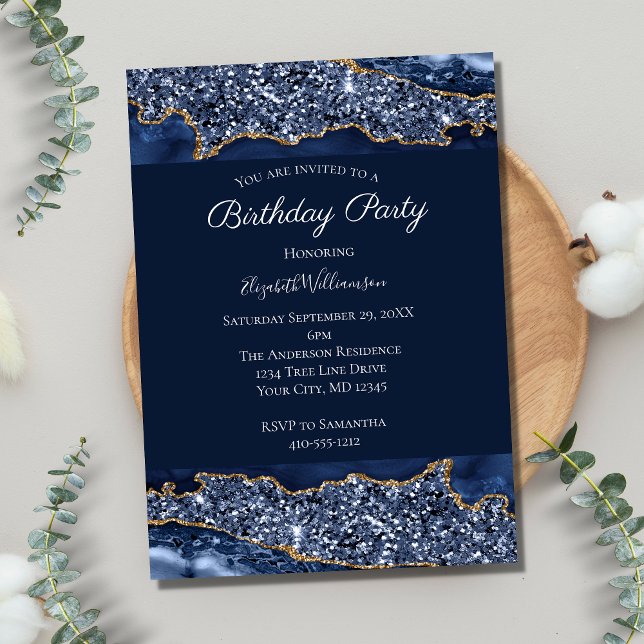 Blue Gold Glitter For Her Birthday Invitation (Creator Uploaded)
