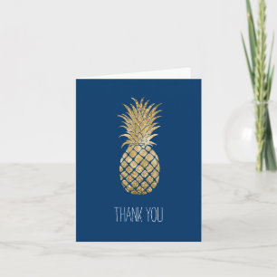 Blue Gold Glitter Glitzy Pineapple Thank You Card