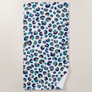 Blue Gold Glitter Leopard Pattern Beach Towel