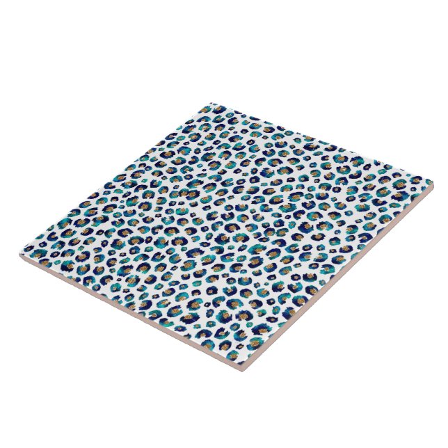 Blue Gold Glitter Leopard Pattern Ceramic Tile (Side)