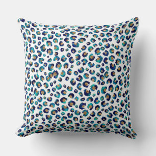 Blue Gold Glitter Leopard Pattern Cushion