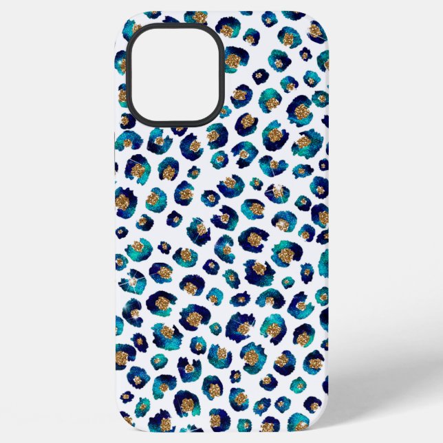 Blue Gold Glitter Leopard Pattern iPhone Case (Back)