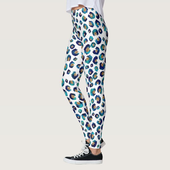Blue Gold Glitter Leopard Pattern Leggings (Left)