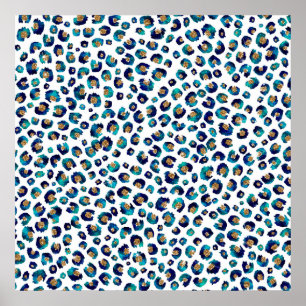 Blue Gold Glitter Leopard Pattern Poster