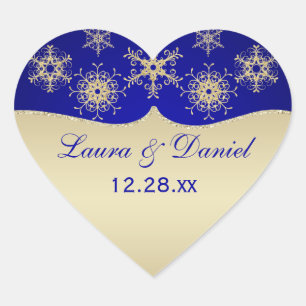 Blue, Gold Glitter LOOK Snowflake Wedding Sticker