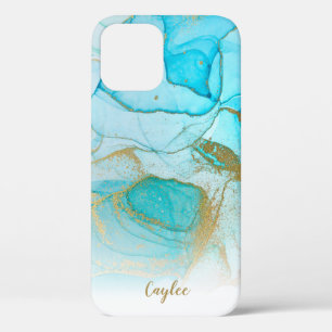 Blue Gold Glitter Marble Personalized Case
