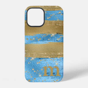 Blue Gold Glitter Monogram Initial iPhone 12 Case