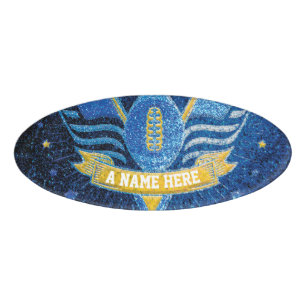 Blue & Gold Glitter School Football Team Sports Name Tag