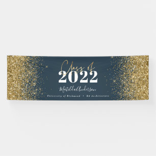 blue gold glitter script class of graduation  banner
