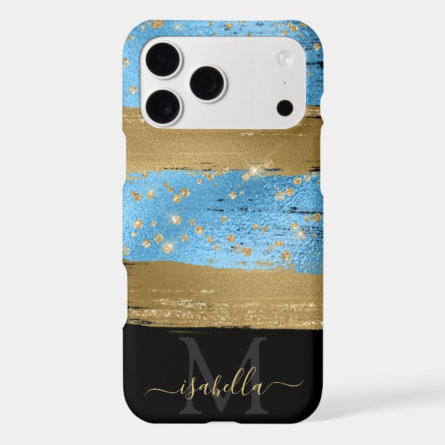 Blue Gold Glitter Script Monogrammed (Back)