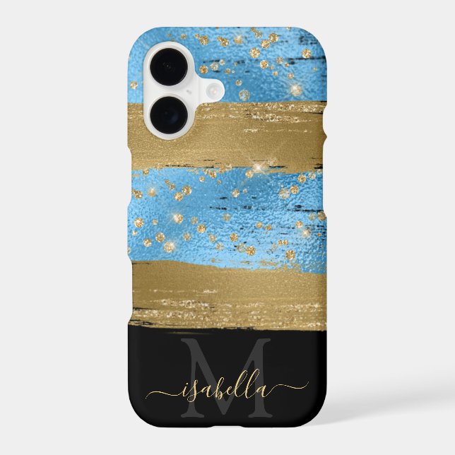 Blue Gold Glitter Script Monogrammed (Back)