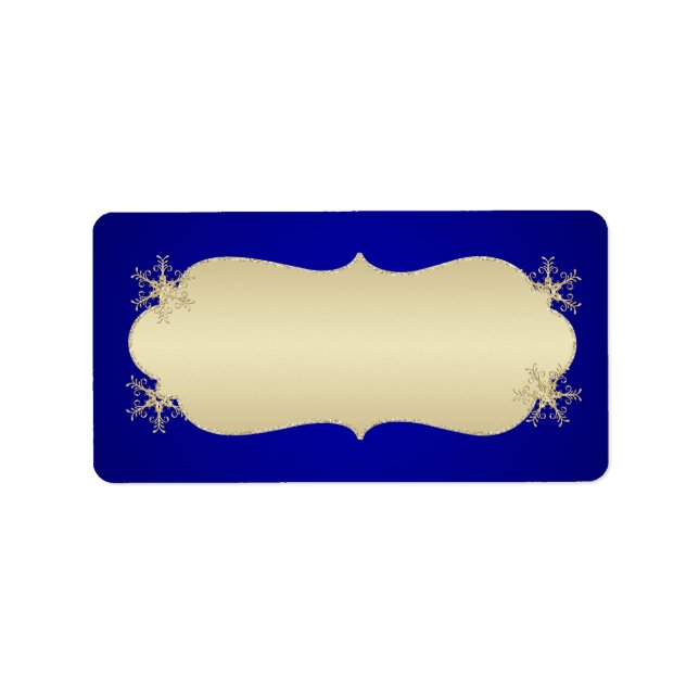 Blue, Gold Glitter Snowflakes Address Label Blank (Front)