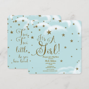 Blue & Gold Glitter Stars It's A Girl Baby Shower Invitation