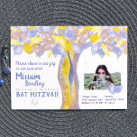 Blue & Gold Glitter Tree of Life Bat Mitzvah Invitation<br><div class="desc">Celebrate your Bat Mitzvah with a blue & gold glittery tree of life design. Invitations beautifully feature a photo with overlaying shimmery blue leaves. Transfer this twisted tree design to another card or party decoration. Easily personalise the text and reposition it!</div>